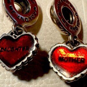 Authentic PANDORA set Mother and  Daughter Heart Red Enamel pair